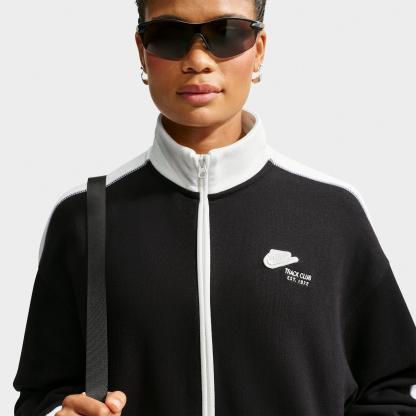 Women's Nithtke Studio Fleece Medium-Weight "Nithtke Run Club" Track Jacket - Total Black/Sail/Total Black