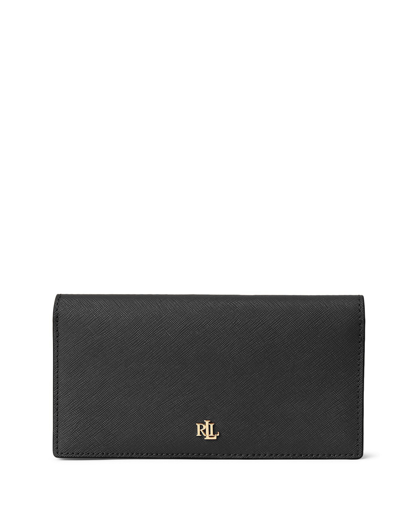 Lauren Ralph Lauren Crosshatch Leather Slim Snap Closure Wallet - Black