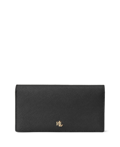 Lauren Ralph Lauren Crosshatch Leather Slim Snap Closure Wallet - Black