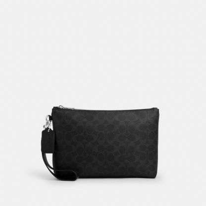 Pouch In Signature Canvas - Silver/Black Signature