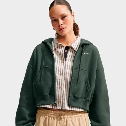 Women's Nithtke Studio Fleece Medium-Weight Oversized Cropped Full-Zip Hoodie - Camo Green/Sail