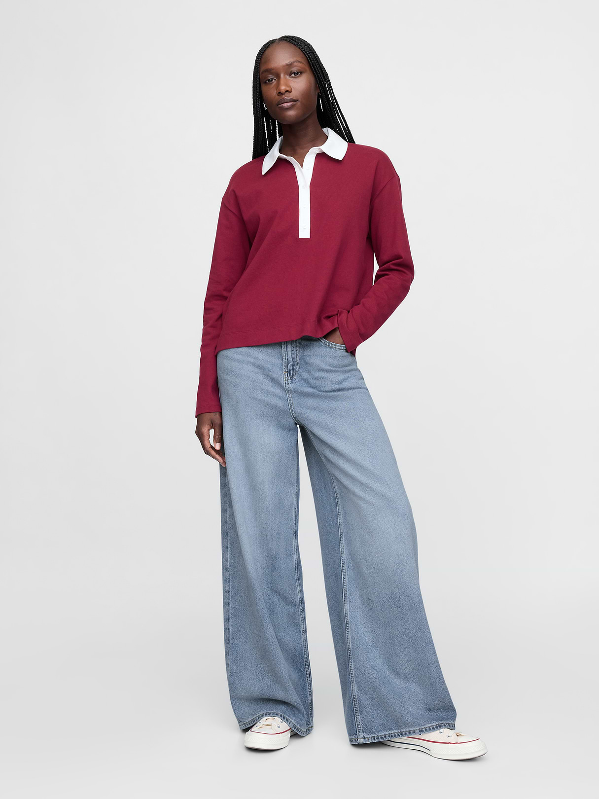 Mid Rise Denim Stripe Baggy Jeans - light indigo