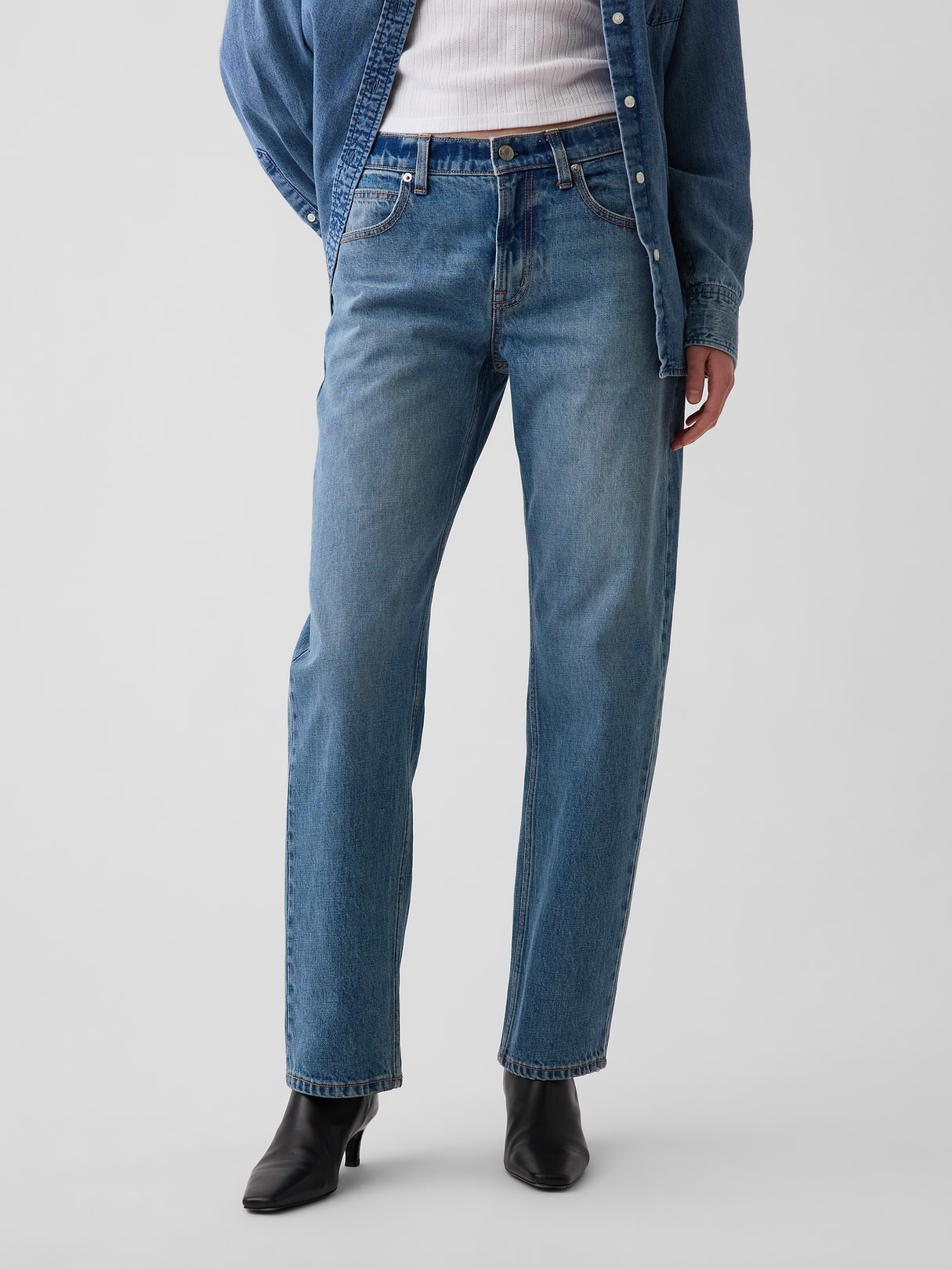 Mid Rise Straight Taper Jeans - Medium wash