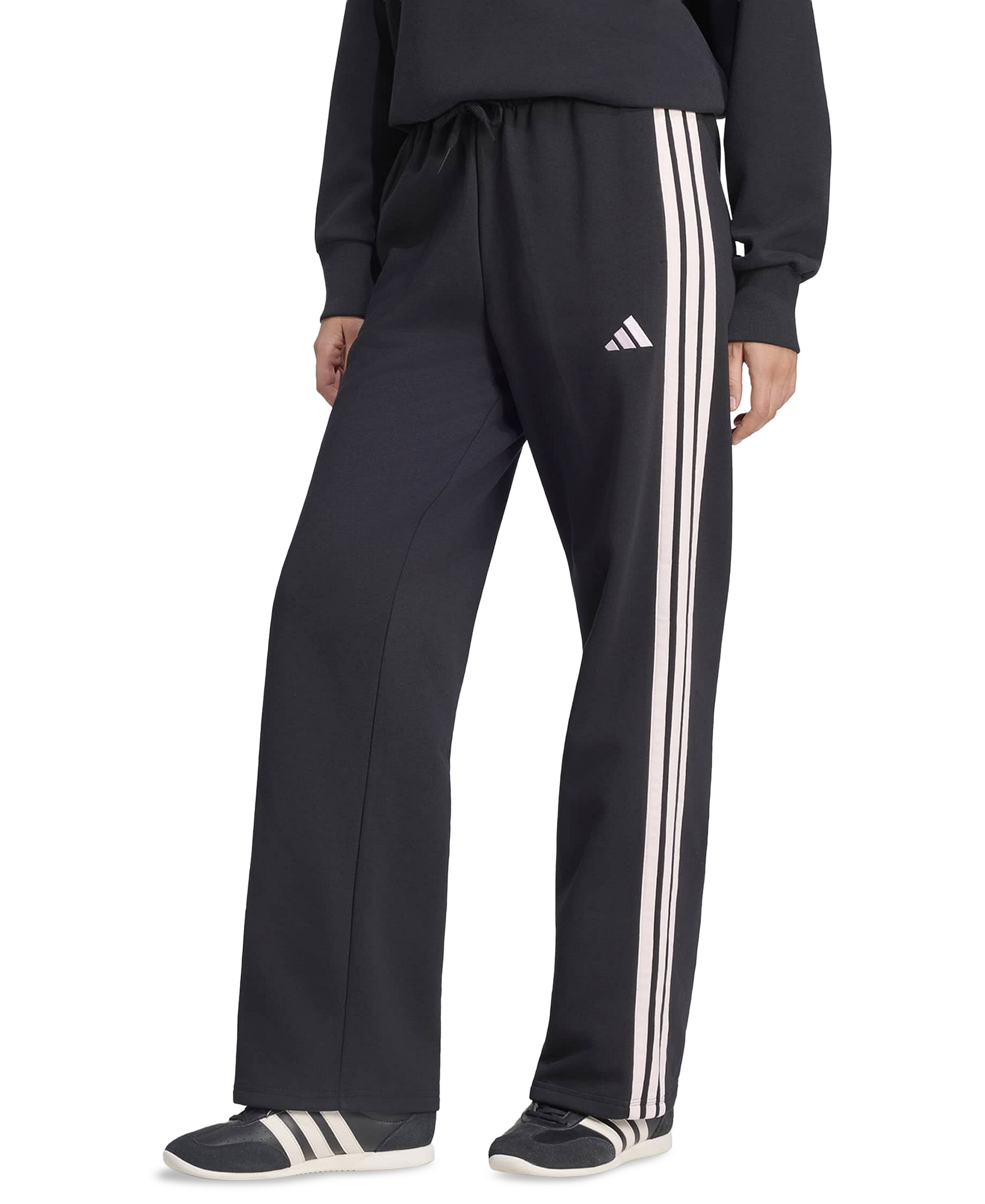 adidas Women's Essentials 3-Stripes Fleece Slim Pants - Black/Clear Pink