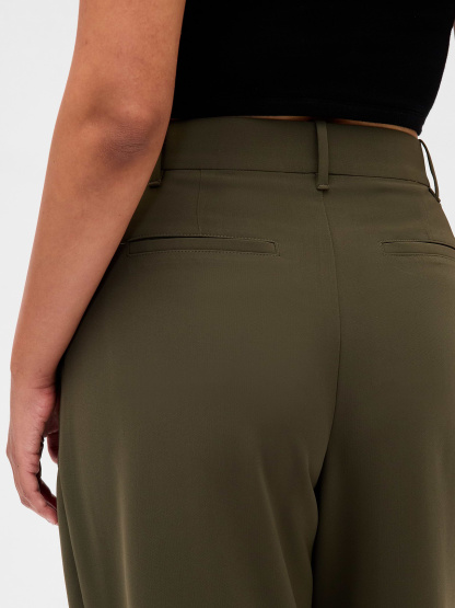 Curvy 365 High Rise Pleated Trousers - Black moss green