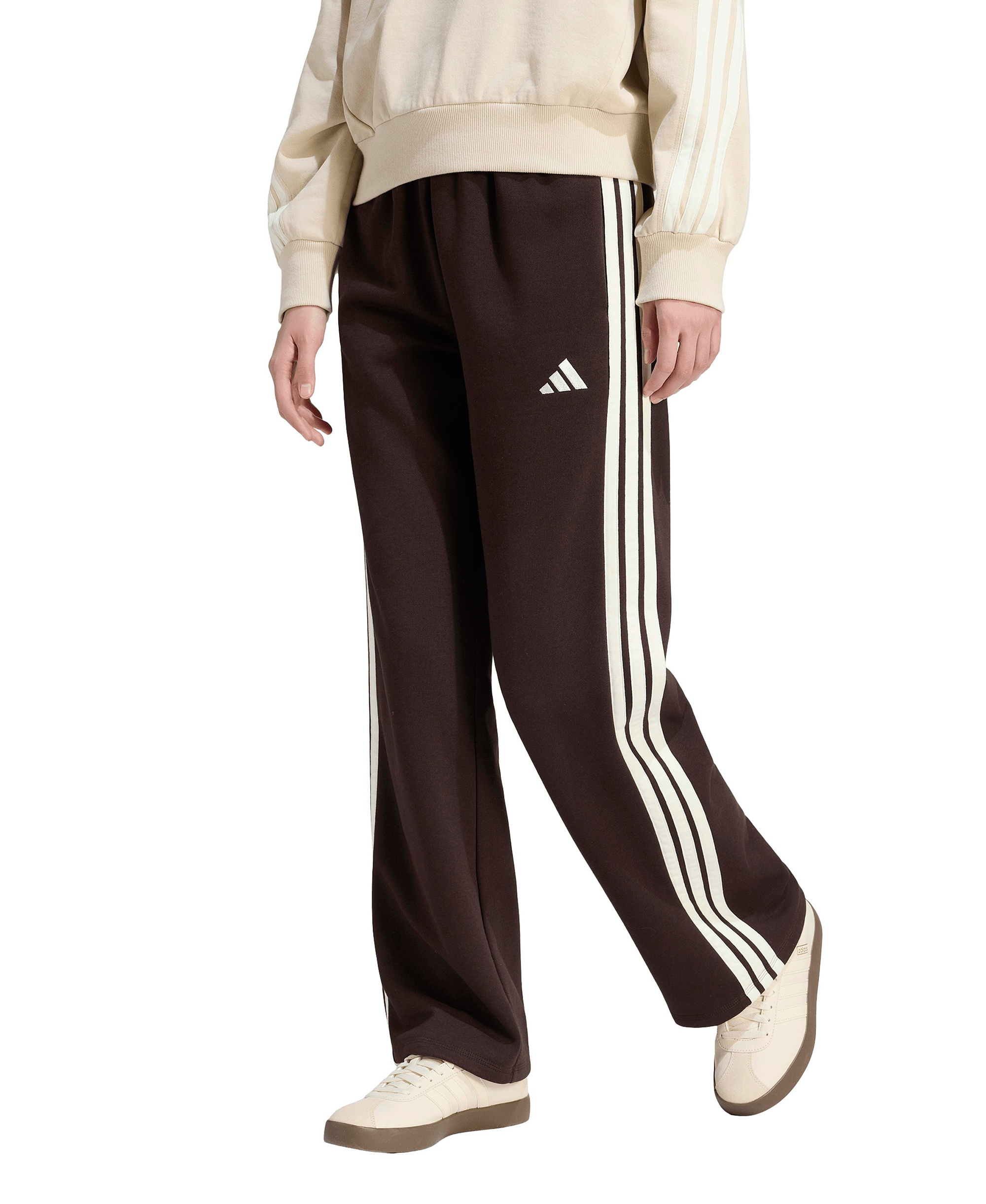 adidas Women's Essentials 3-Stripes Fleece Slim Pants - Aurora Coffee/Ivory