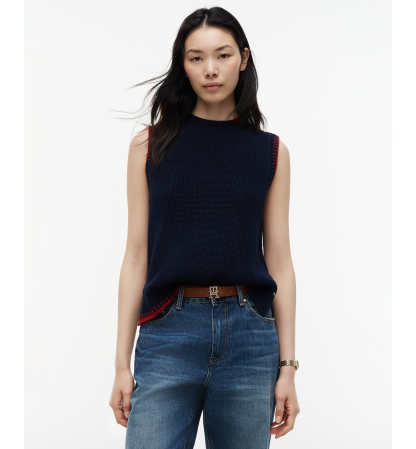 Tommy Hilfiger Women’s Crochet Detail Crewneck Sleeveless Vest - Dark Night Navy