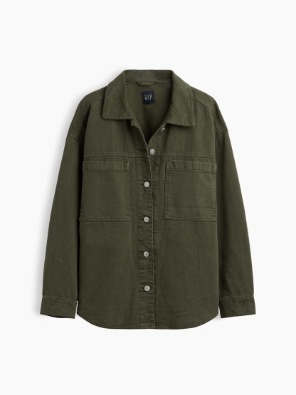 Denim Oversized Shirt Jacket - Black moss green