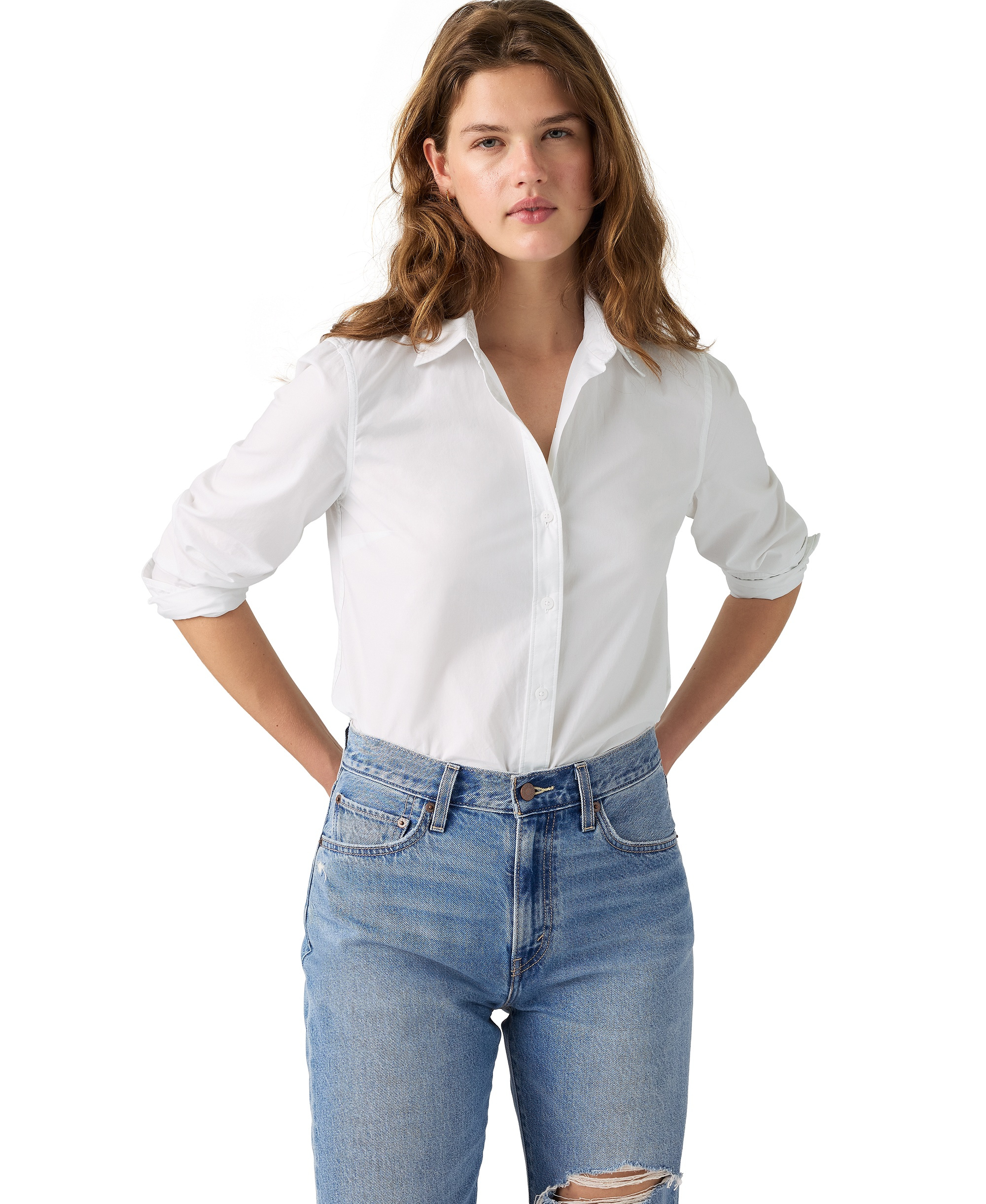 Levi's Women's Carlile Classic Poplin Long-Sleeve Shirt - Bright White