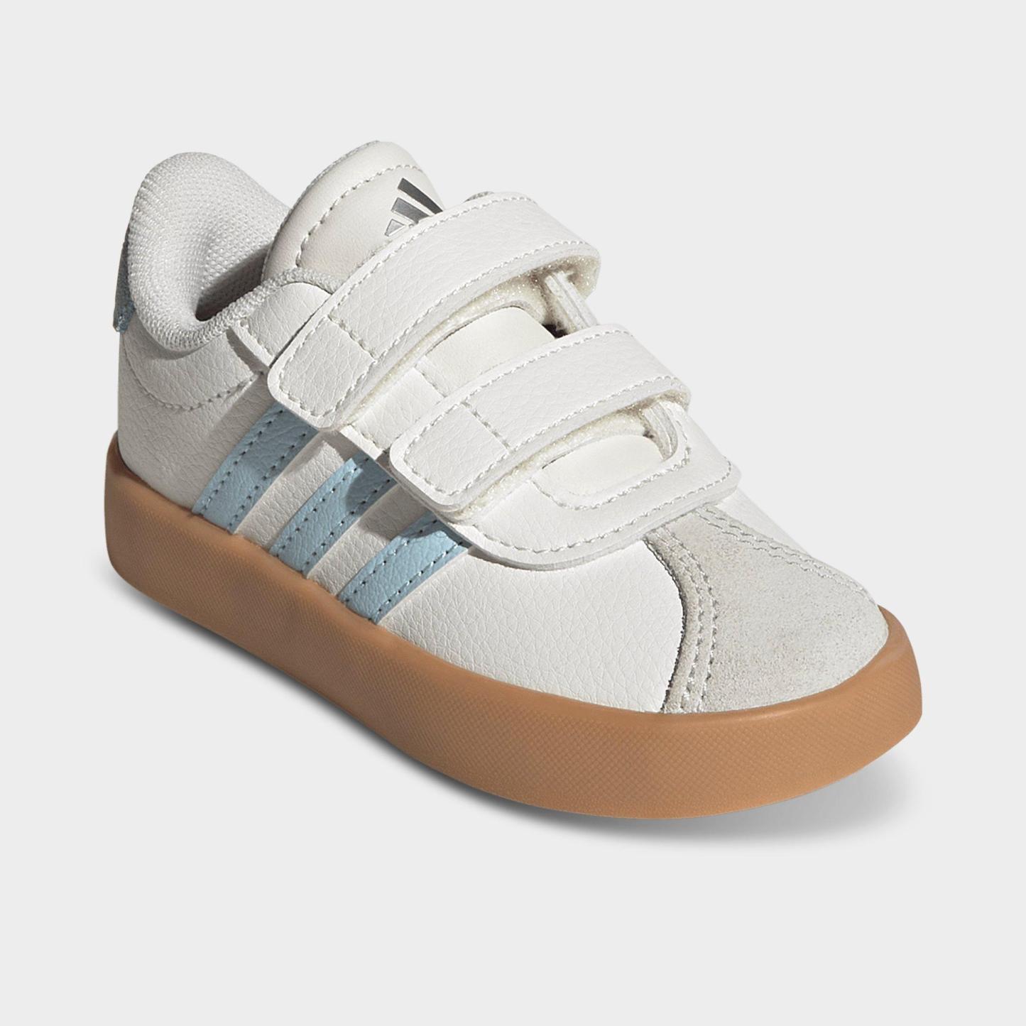 Kids' Toddler adidas VL Court 3.0 Hook-And-Loop Casual Shoes - Core White/Ice Blue/Gum - Both shoes facing left
