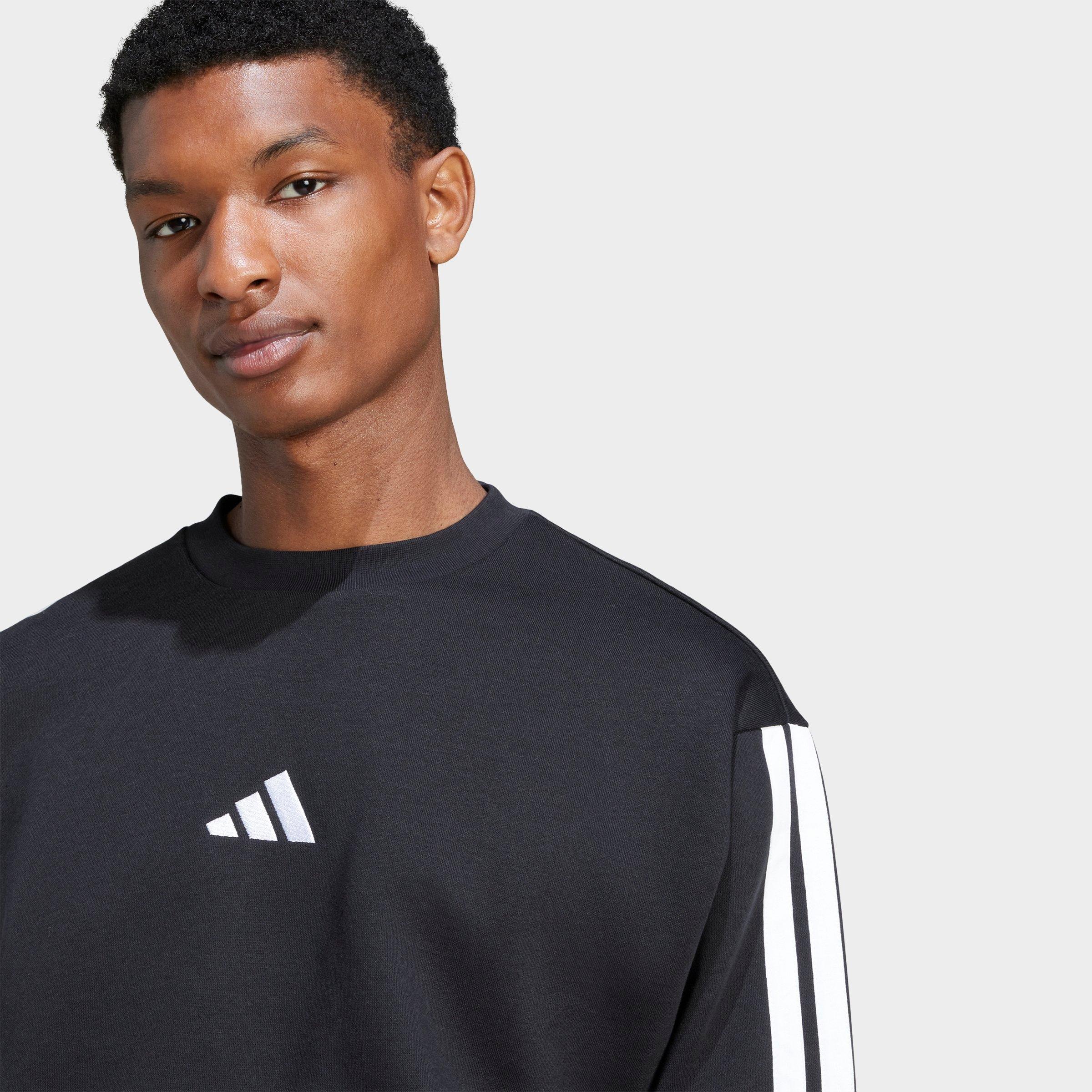 Men's adidas Essentials 3-Stripes Fleece Crewneck Sweatshirt - Black/White
