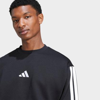Men's adidas Essentials 3-Stripes Fleece Crewneck Sweatshirt - Black/White