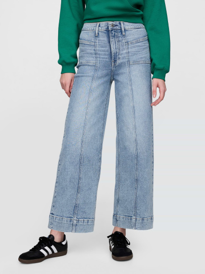 High Rise Stride Wide-Leg Ankle Jeans - Light wash