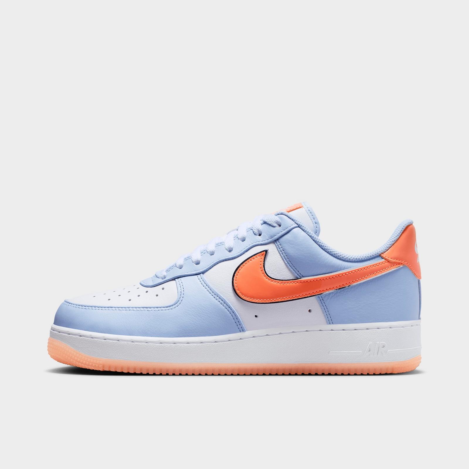 Men's Nike Air Force 1 '07 Low Casual Shoes - Hydrogen Blue/White/Orange Frost/Metallic Silver