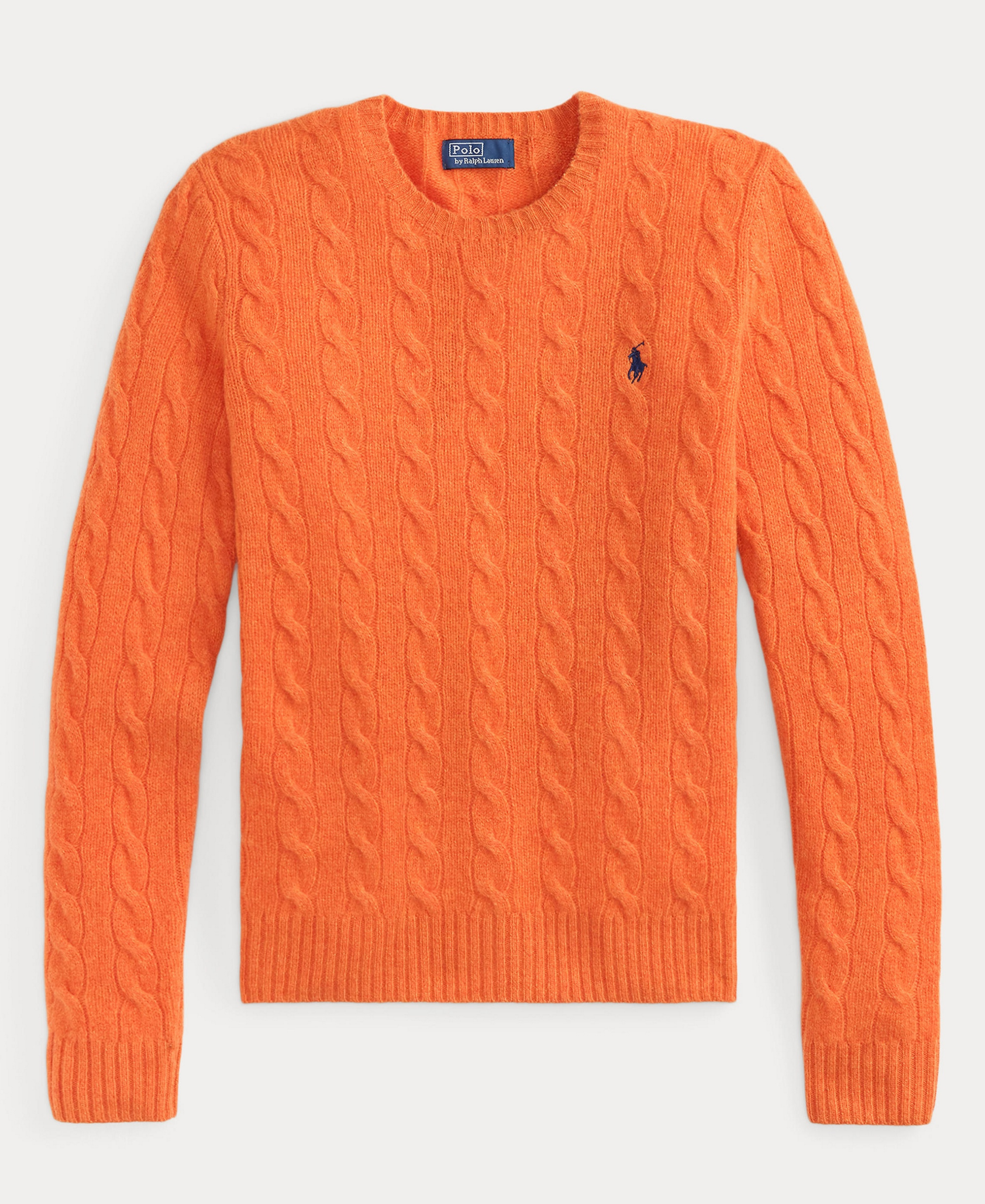 Polo Ralph Lauren Women's Cable Wool-Cashmere Crew Neck Sweater - Orange Rust Heather