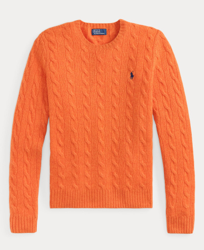 Polo Ralph Lauren Women's Cable Wool-Cashmere Crew Neck Sweater - Orange Rust Heather