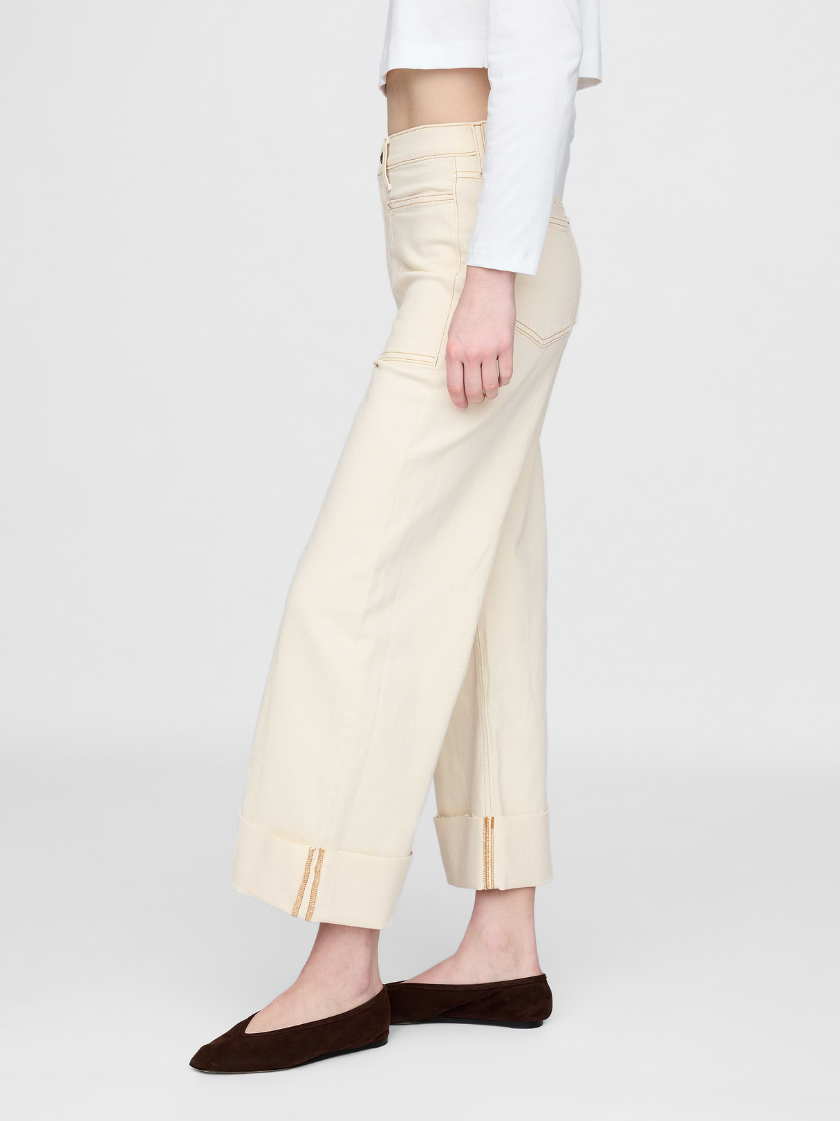 High Rise Stride Wide-Leg Ankle Jeans - Beach bebble beige