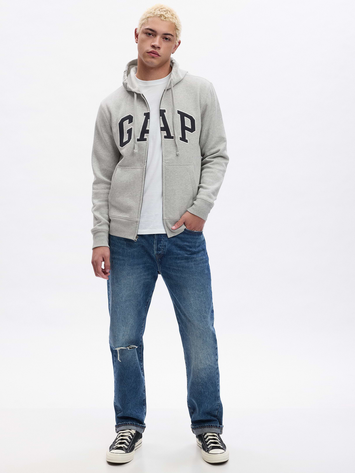 Adult VintageSoft Arch Logo Zip Hoodie - Light heather gray