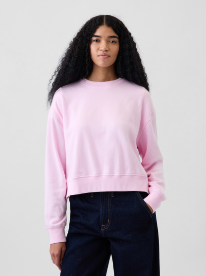 VintageSoft Terry Oversized Wedge Side-Slit Sweatshirt - Light pink