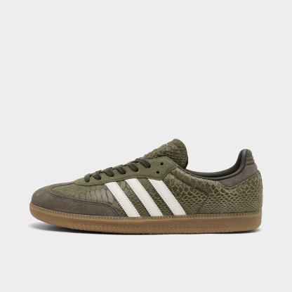Men's adidas Originals Samba OG Casual Shoes - Part 2 - Focus Olive/Off White/Gum - Left shoe facing left. Outside of the shoe.