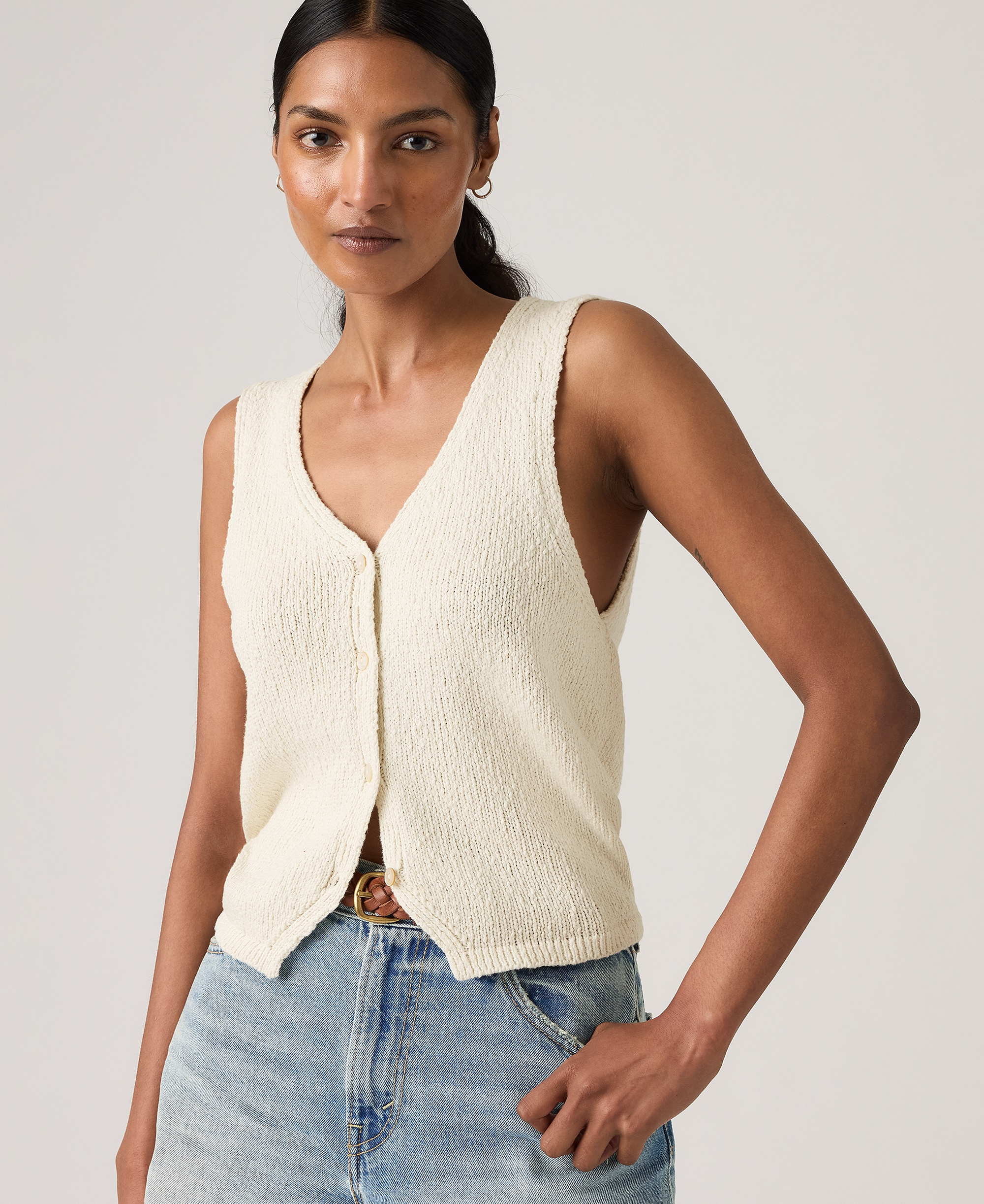 Levi's Premium Women's Sleeveless V-Neck Cotton Vest - Tofu