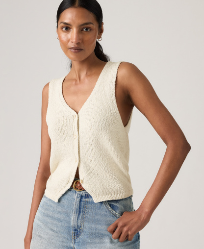 Levi's Premium Women's Sleeveless V-Neck Cotton Vest - Tofu