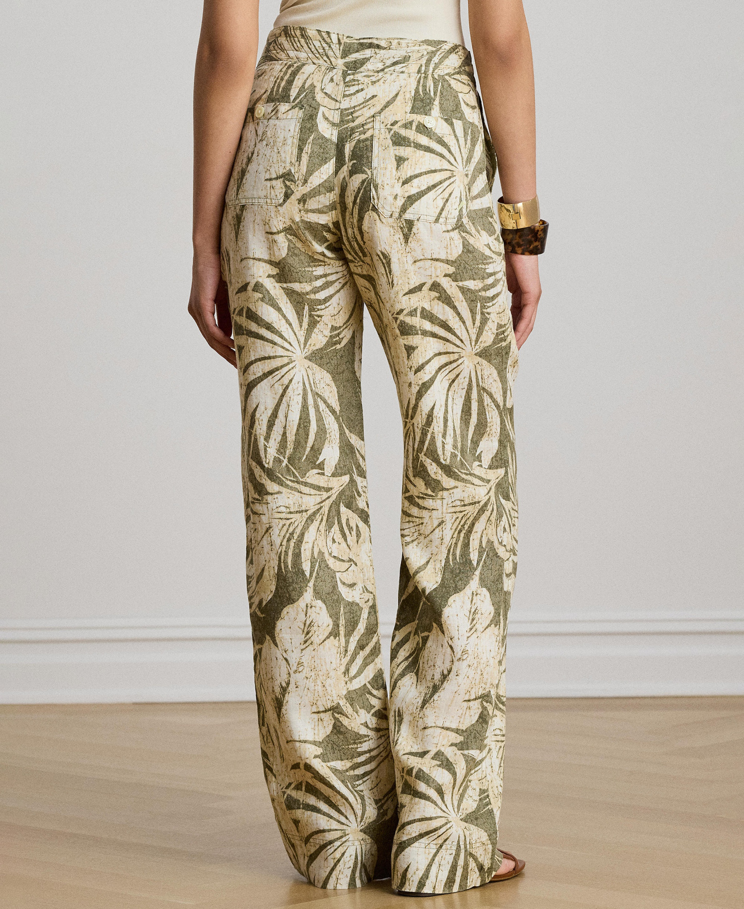 Lauren Ralph Lauren Women's Mid-Rise Palm-Frond-Print Wide-Leg Pants - Olive Multi