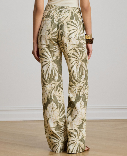 Lauren Ralph Lauren Women's Mid-Rise Palm-Frond-Print Wide-Leg Pants - Olive Multi