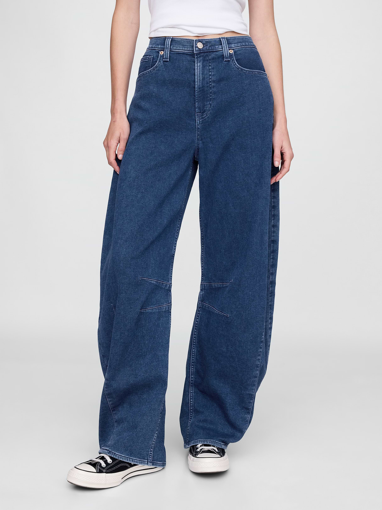 High Rise UltraSoft Crossover Horseshoe Jeans - Medium indigo