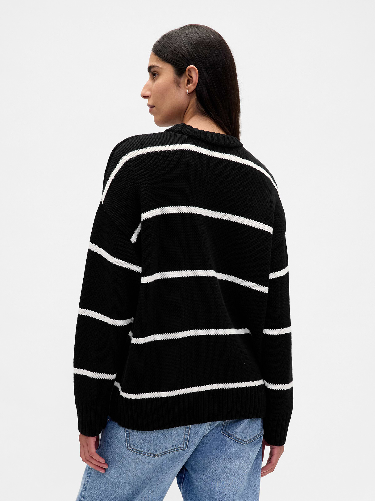 100% Cotton Oversized Sweater - Black & white stripe