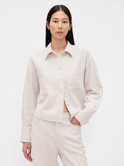 Linen-Cotton Oversized Shirt - Flax linen beige