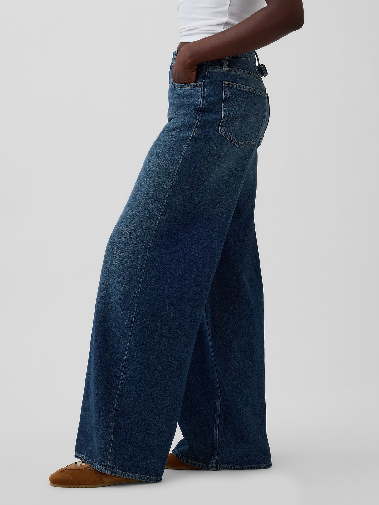 Mid Rise Denim Stripe Baggy Jeans - Dark wash