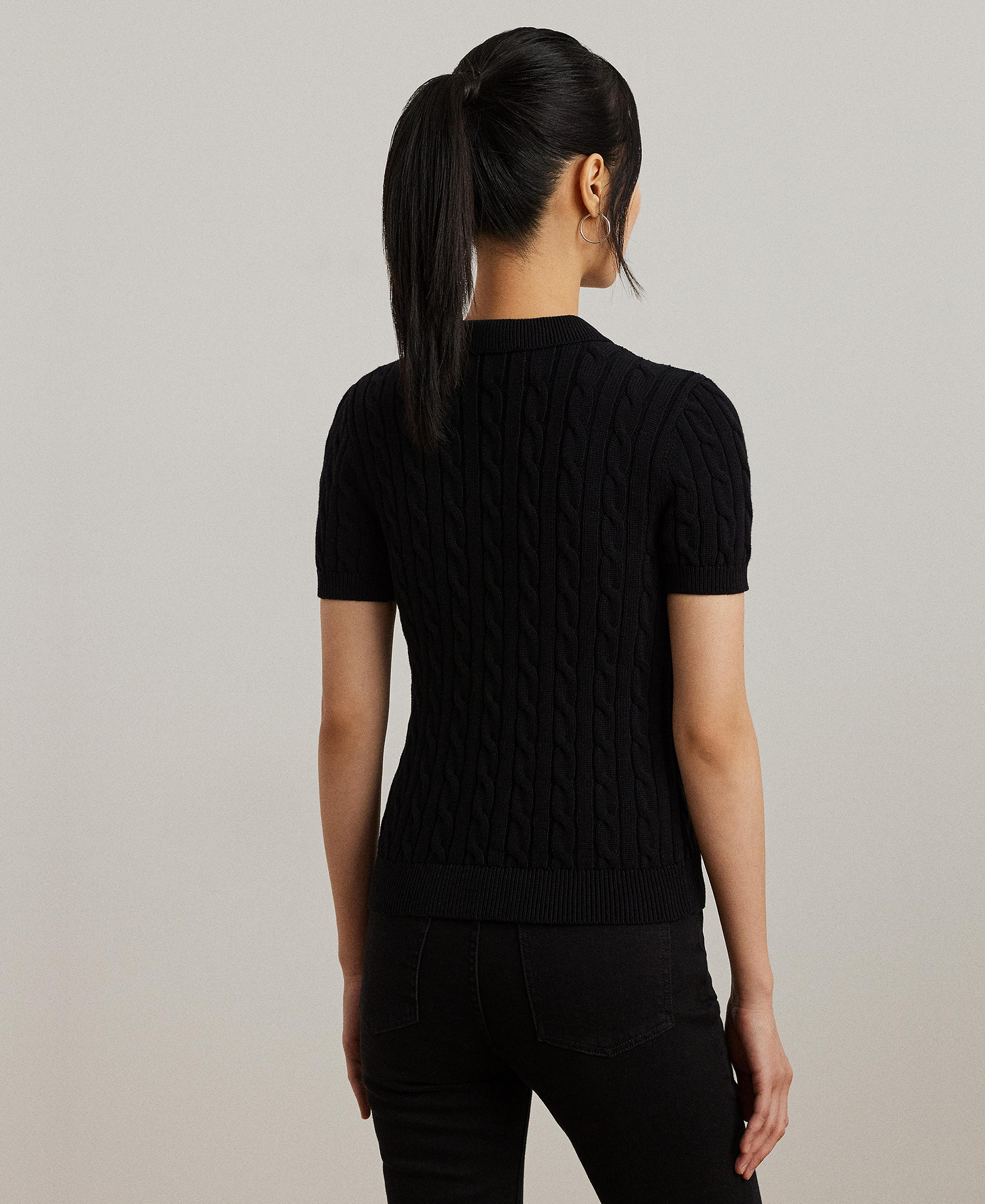 Lauren Ralph Lauren Women's Cable-Knit Sweater Polo - Black