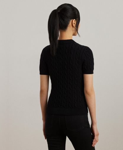 Lauren Ralph Lauren Women's Cable-Knit Sweater Polo - Black
