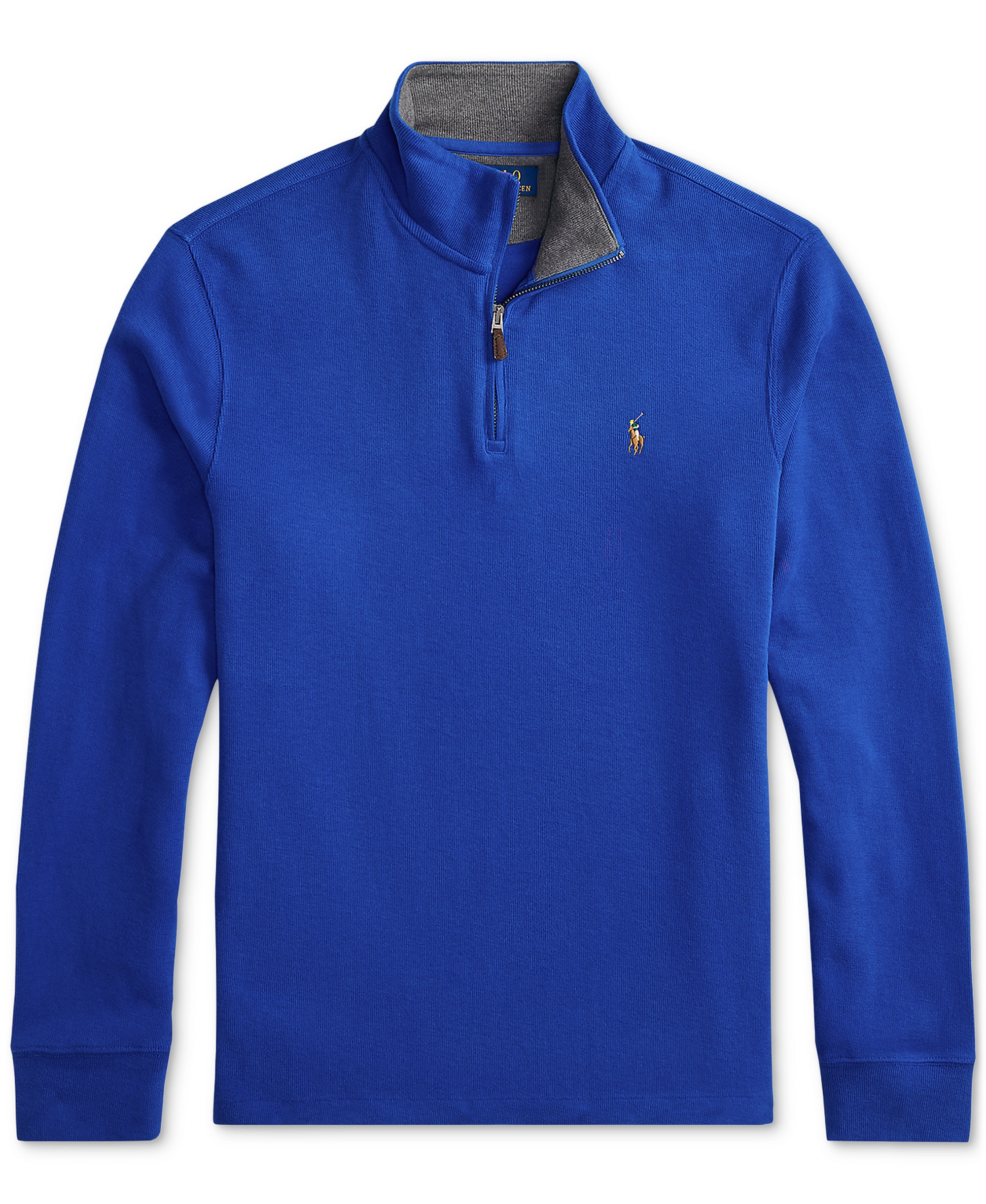 Polo Ralph Lauren Men's Estate-Rib Cotton Quarter-Zip Sweater - Sapphire Star/Barclay Heather Int