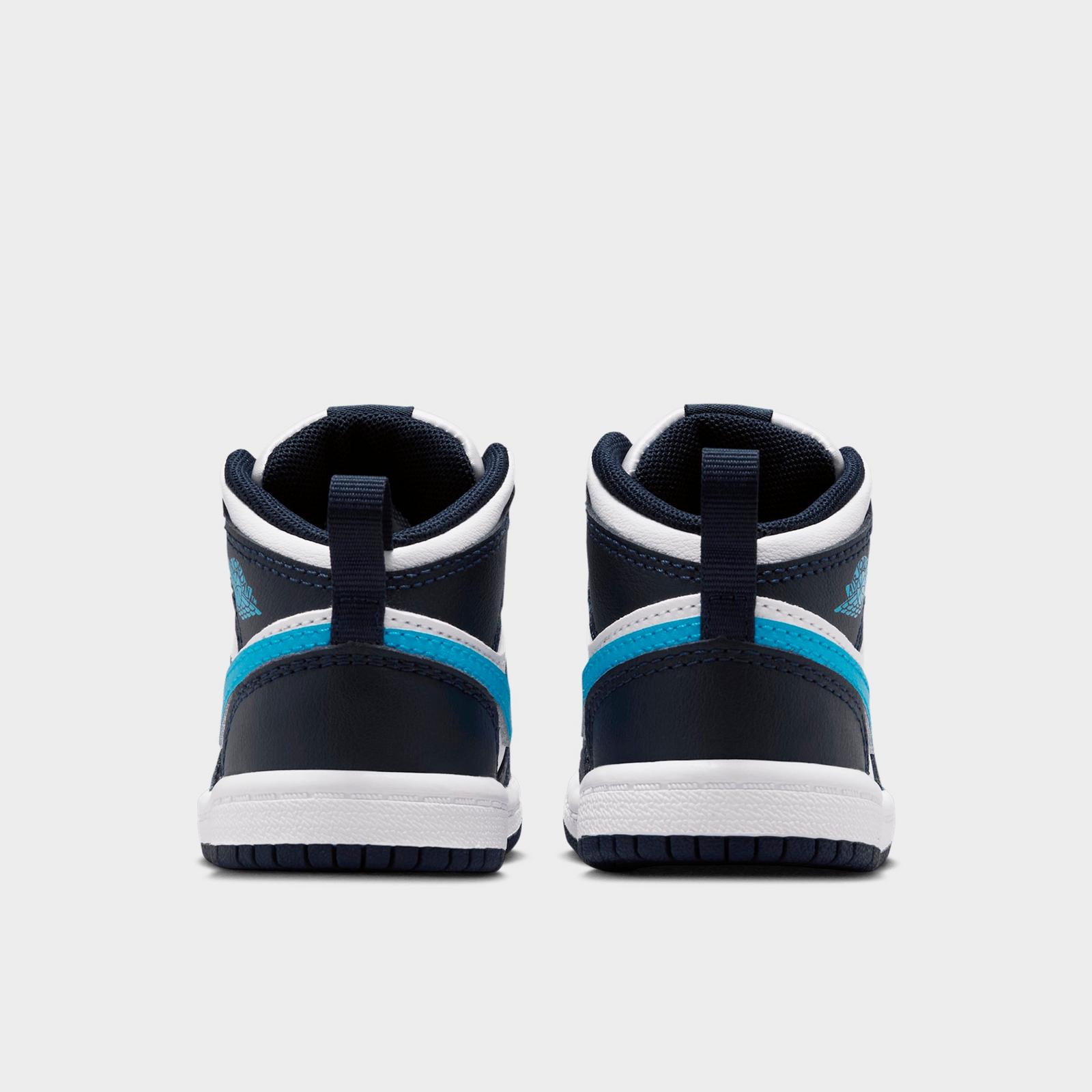 Kids' Toddler Air Jordan Retro 1 Mid Casual Shoes - Obsidian/White/Dark Powder Blue - view 4