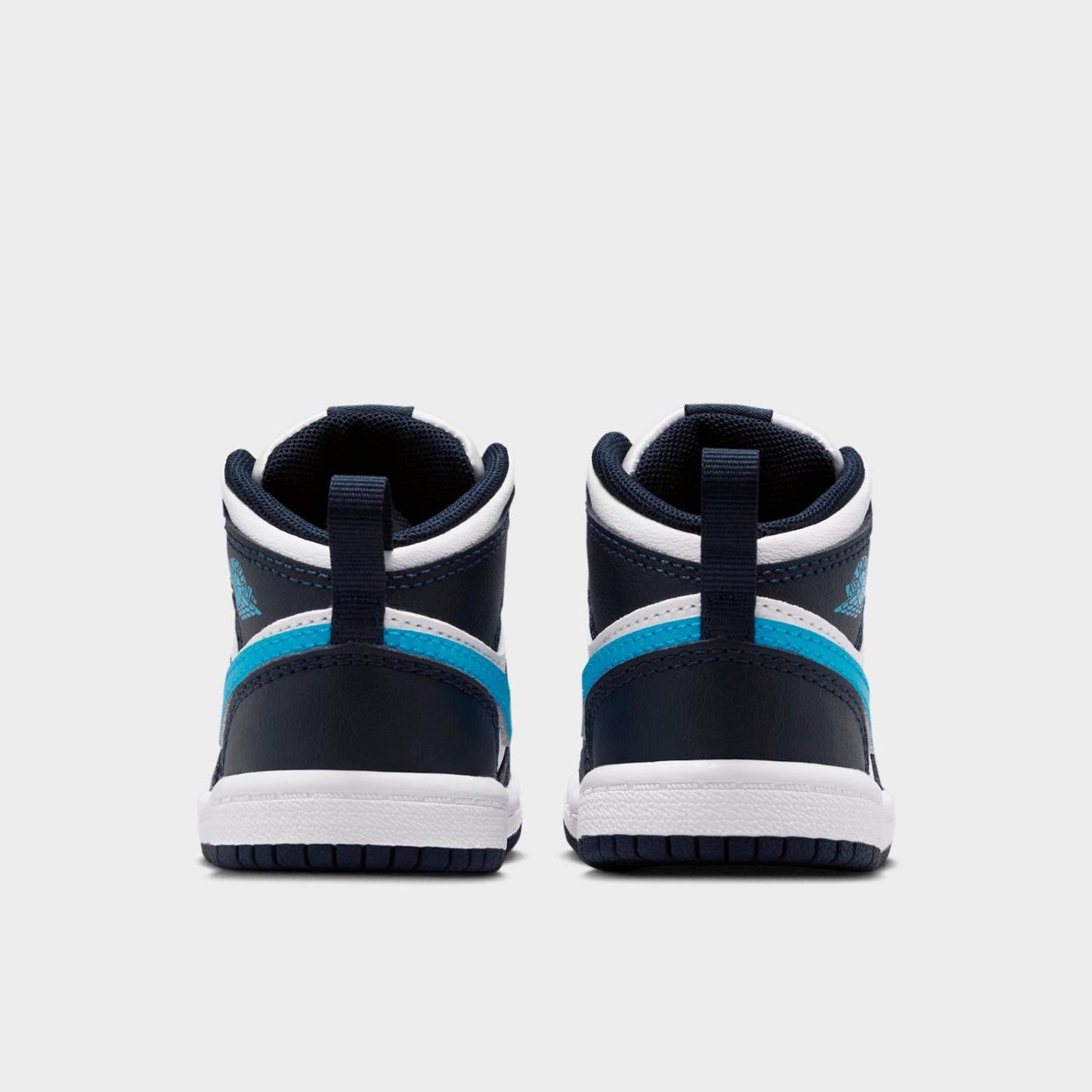 Kids' Toddler Air Jordan Retro 1 Mid Casual Shoes - Obsidian/White/Dark Powder Blue - view 4