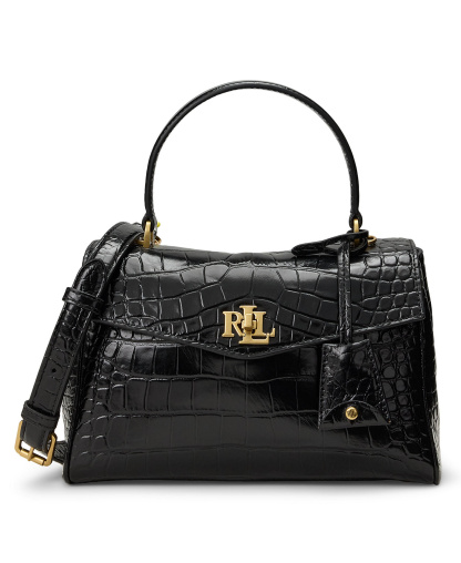 Lauren Ralph Lauren Farrah Embossed Small Soft Satchel Handbag - Black