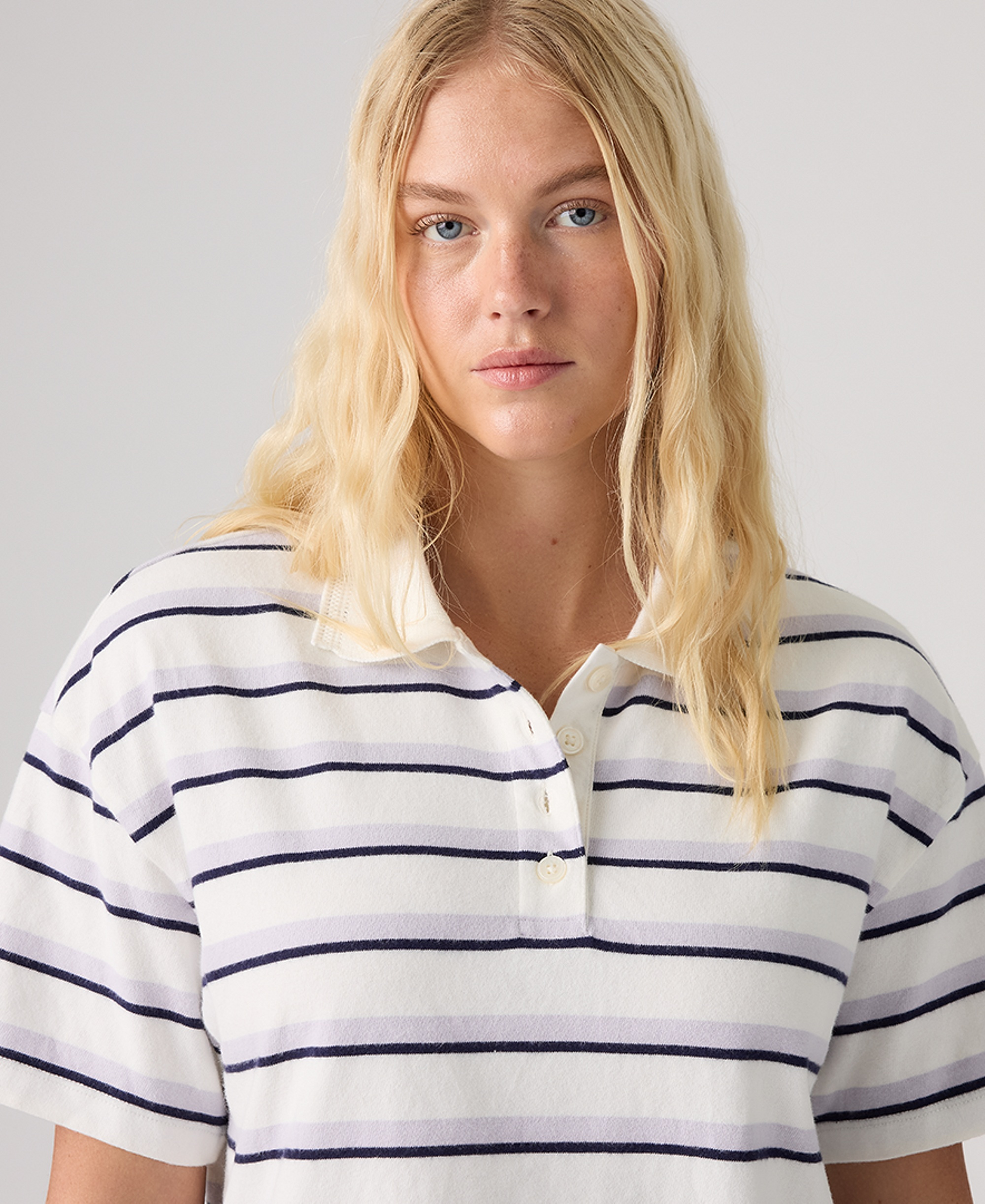 Levi's Women's Didion Rugby Short-Sleeve Collared Polo Shirt - Pepper Stripe Lavender Blue