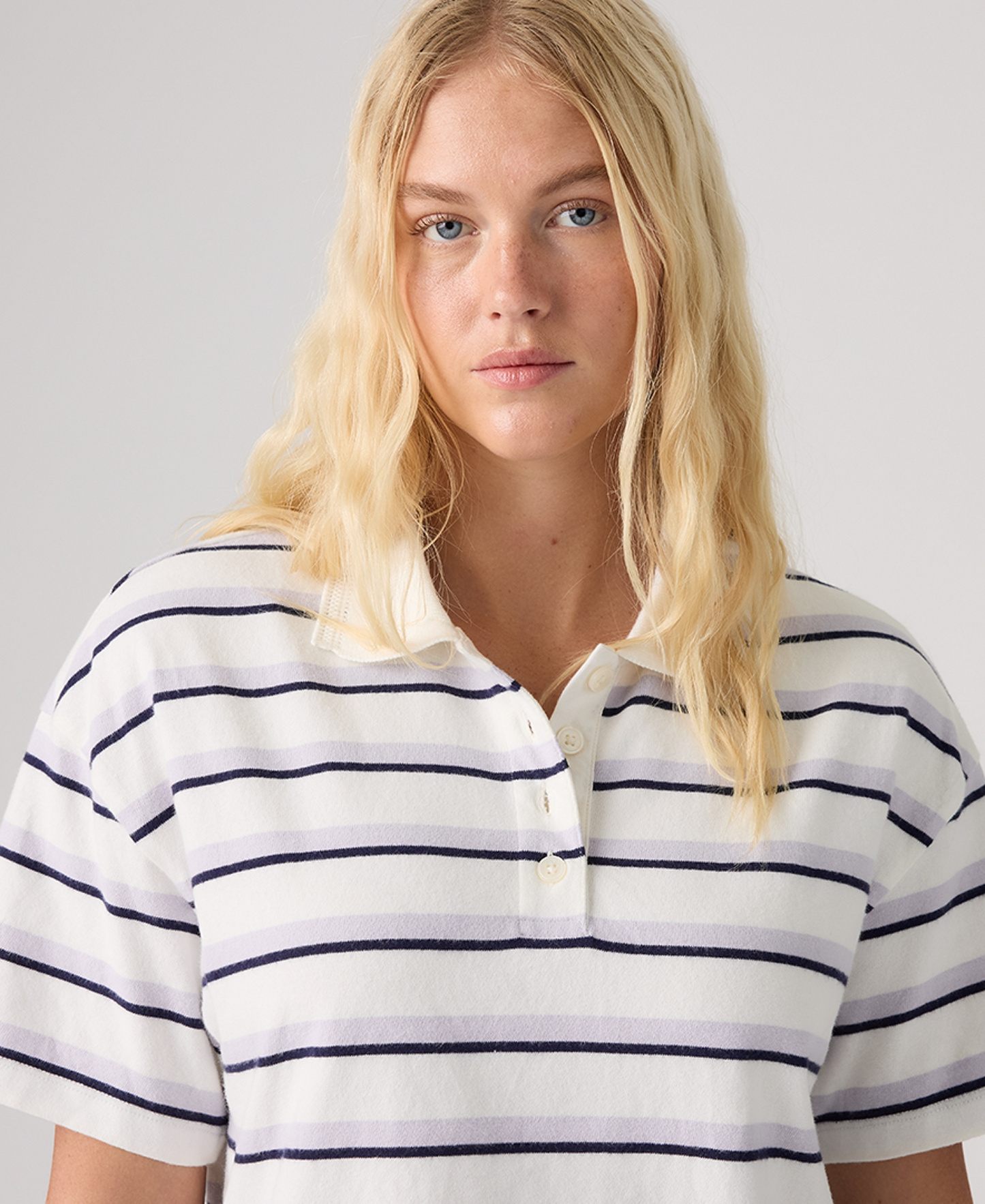 Levi's Women's Didion Rugby Short-Sleeve Collared Polo Shirt - Pepper Stripe Lavender Blue