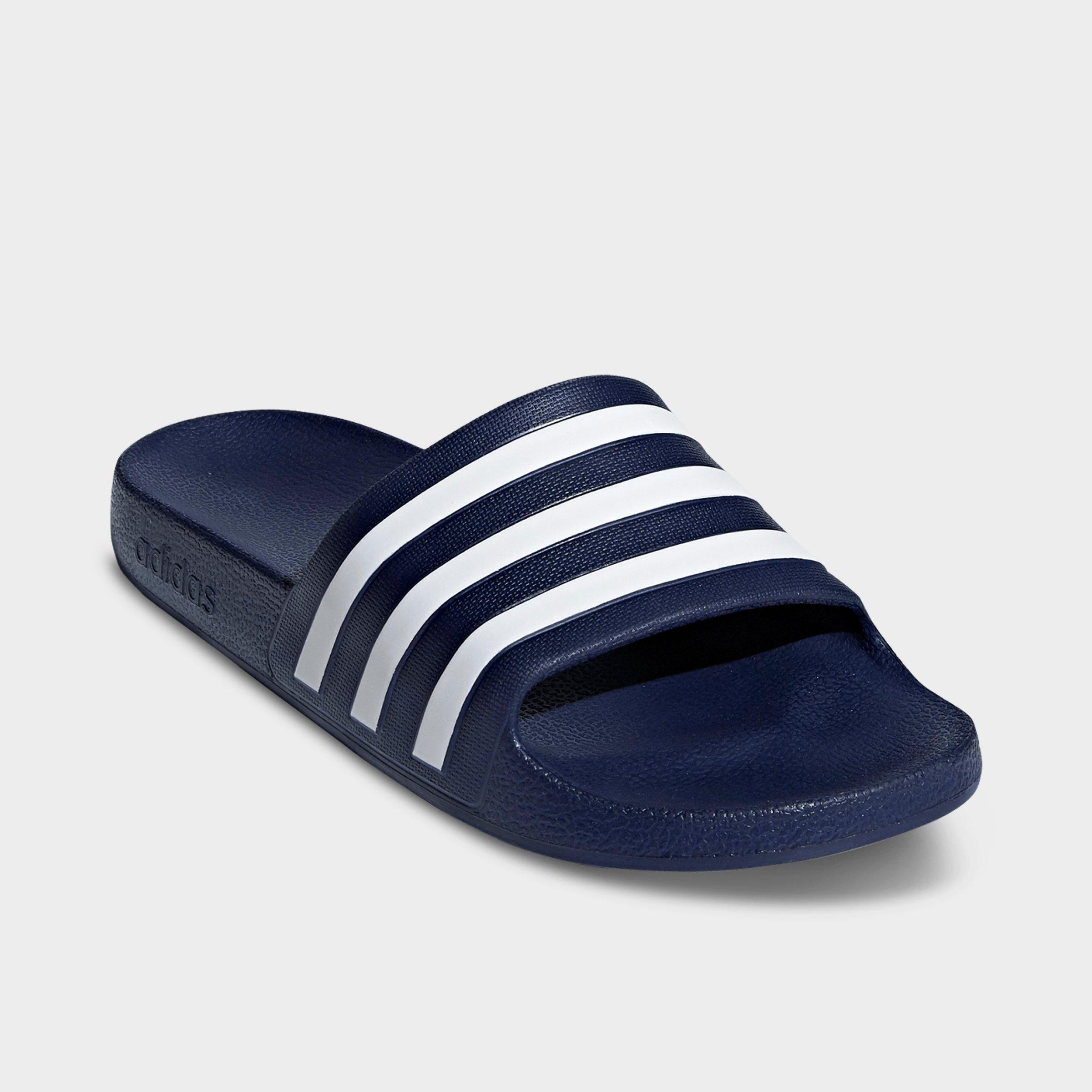 Women's adidas Originals adilette Aqua Slide Sandals - Dark Blue/Cloud White/Dark Blue - Both shoes facing left