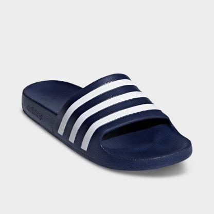 Women's adidas Originals adilette Aqua Slide Sandals - Dark Blue/Cloud White/Dark Blue - Both shoes facing left