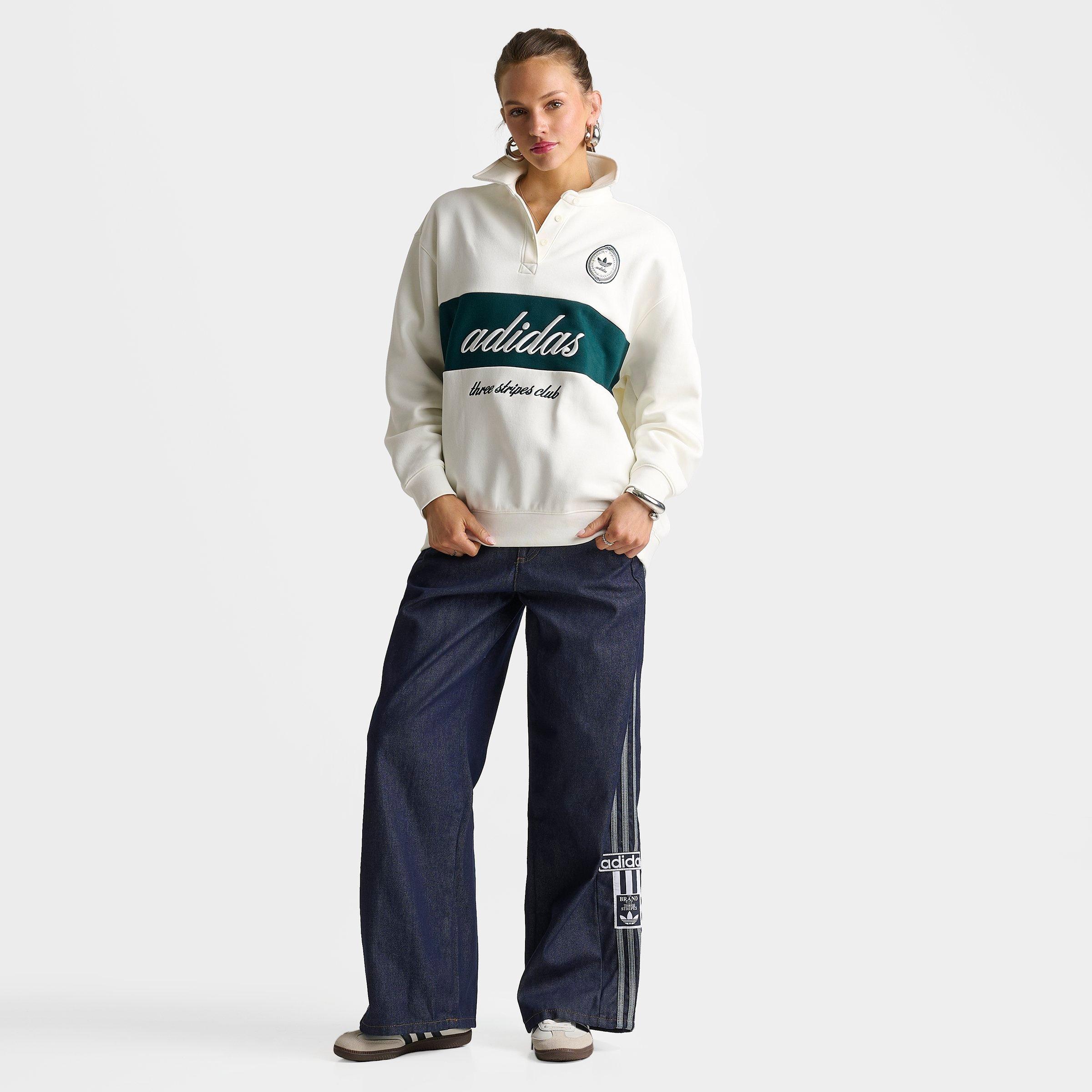 Women's adidas Originals Panel Collar Crewneck Sweatshirt - Off White/Aurora Ivy