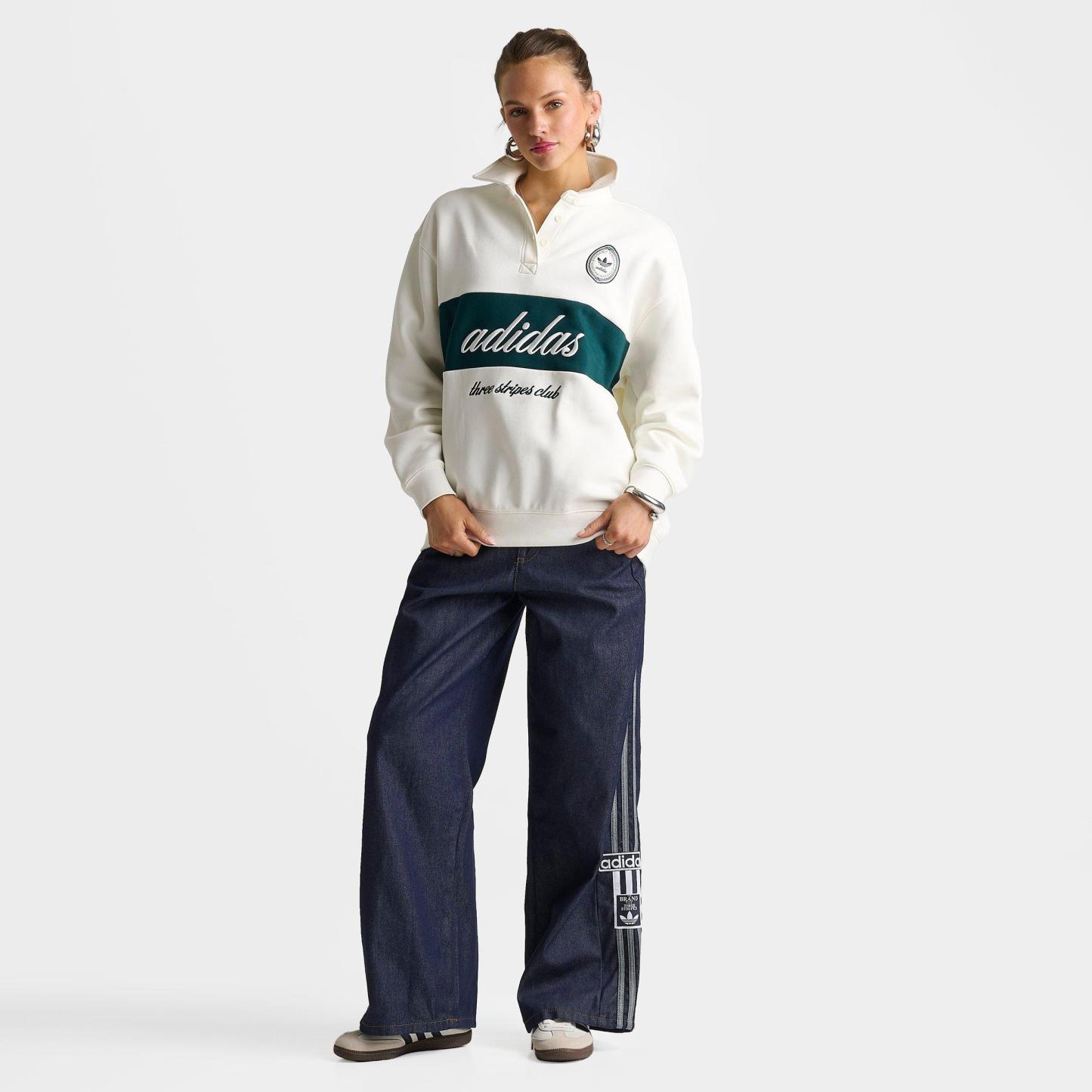Women's adidas Originals Panel Collar Crewneck Sweatshirt - Off White/Aurora Ivy