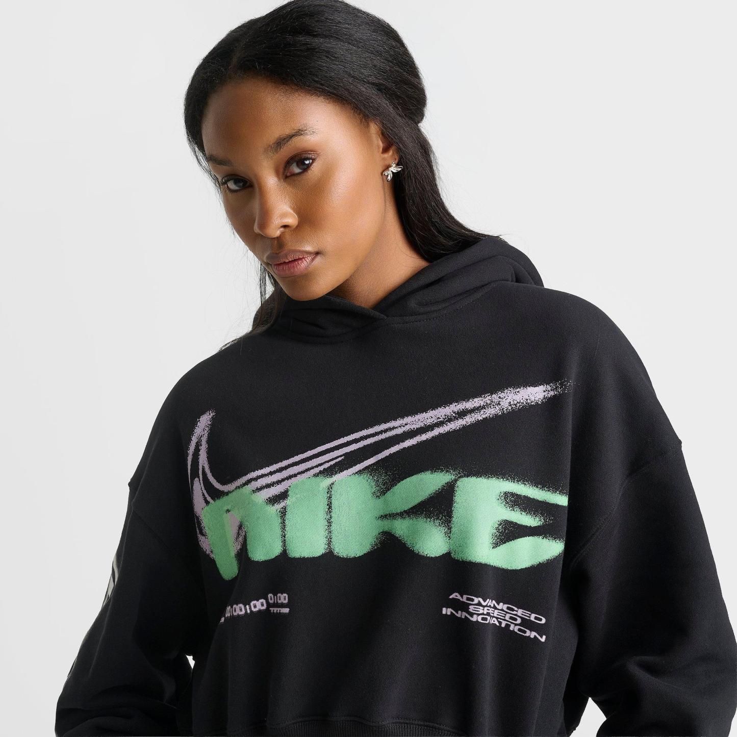 Women's Nithtke Studio Fleece Medium-Weight Oversized Cropped Pullover Hoodie - Black/Sail