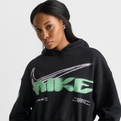 Women's Nithtke Studio Fleece Medium-Weight Oversized Cropped Pullover Hoodie - Black/Sail
