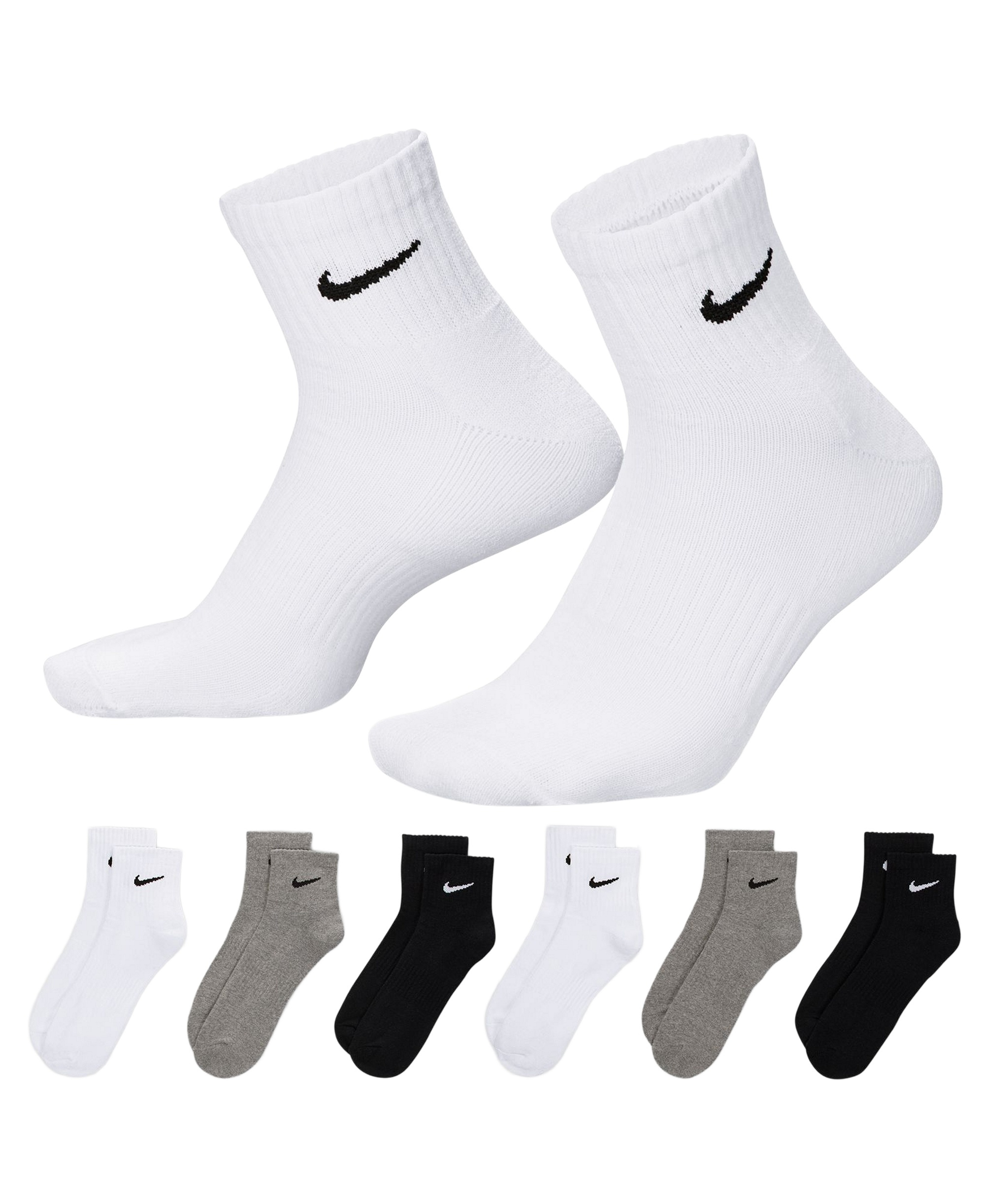 Nike Unisex Quarter Socks, 6-Pack - Carbon Heather/Black