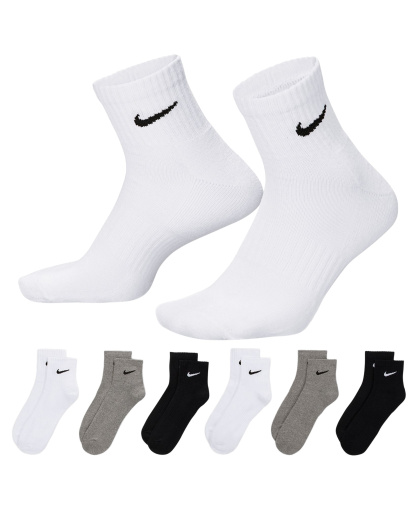 Nike Unisex Quarter Socks, 6-Pack - Carbon Heather/Black