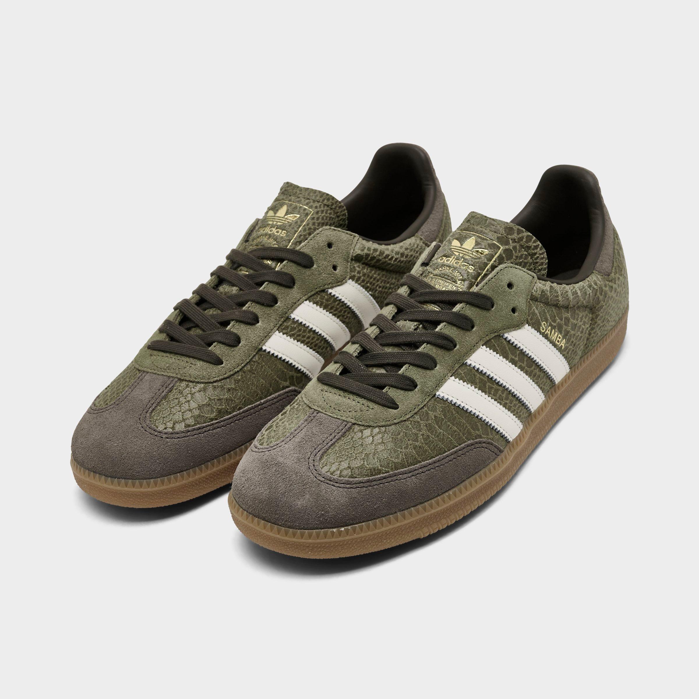 Men's adidas Originals Samba OG Casual Shoes - Part 2 - Focus Olive/Off White/Gum - Both shoes facing left
