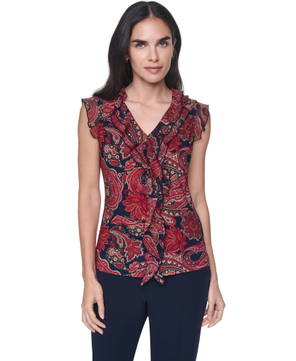 Tommy Hilfiger Women's Sleeveless Paisley V-Neck Blouse - Midnight Multi
